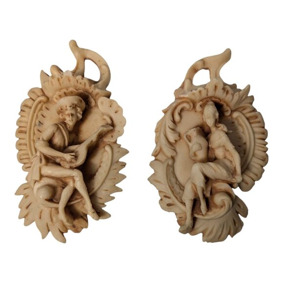 Unbranded Other - Italian Lava Stone tuff Resin Wall Plaques Musical Figures - Set Of 2 9 inch